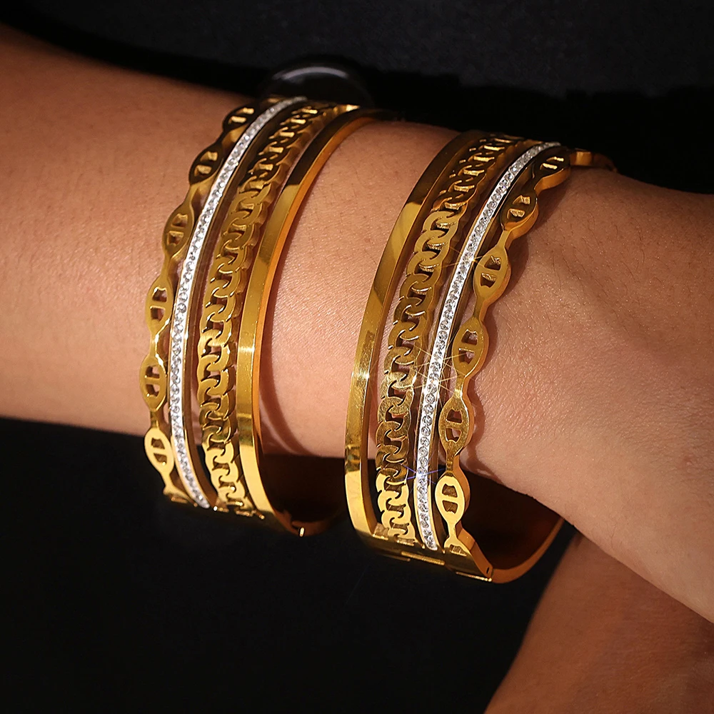 Trendy Stainless Steel Bracelet for Women Plated Gold Waterproof Luxury CZ Bangle Fashion Charm Jewelry Gift Wholesale