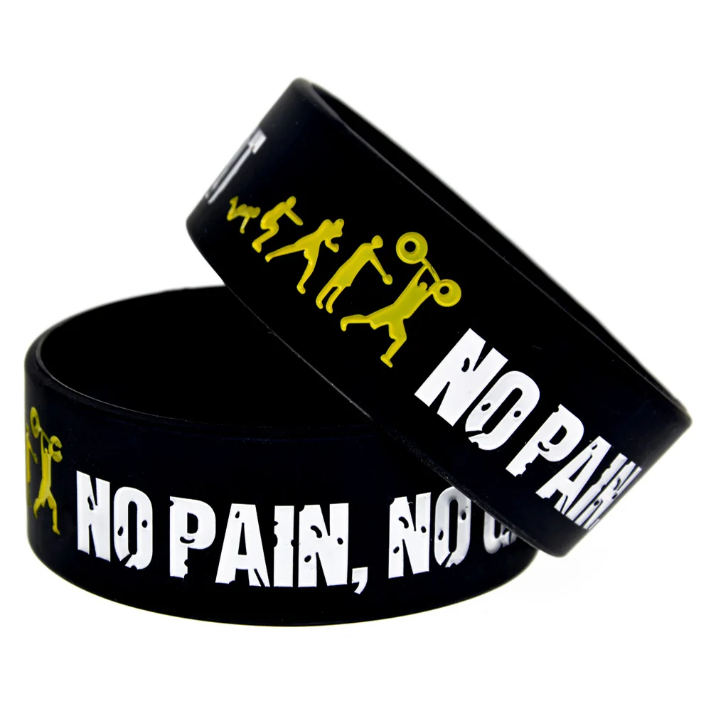 25 Stück Everybody Fit Silikonarmband „No Pain No Gain“ – inspirierendes Armband, 2,5 cm breit, schwarz und pink. – Detail 7