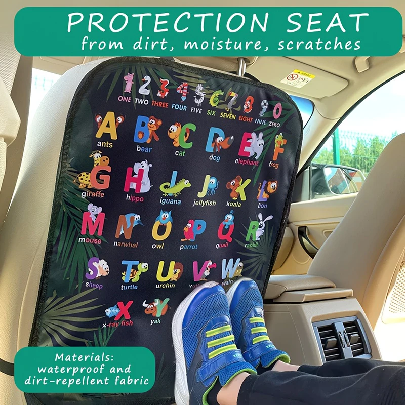 1pc Waterproof Car Seat Cover with Fun Alphabet & Animal Design - Durable Polyester Kick Mat to Protect Against Dirt, Mud, and S