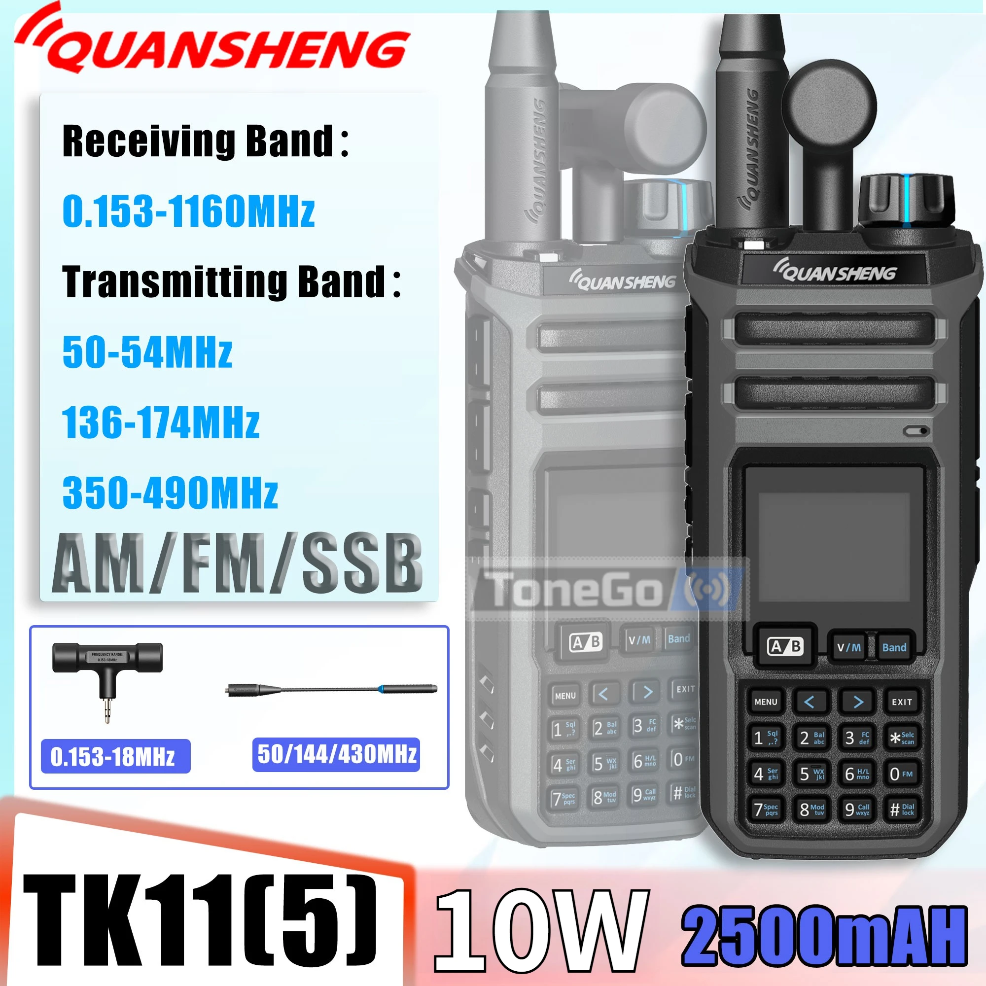 Quansheng TK11(5) Walkie Talkie Dual Receiving VHF UHF USB AM FM SSB 10W Multi Band Spectrum Analyzer Magic Voice Two Way Radio