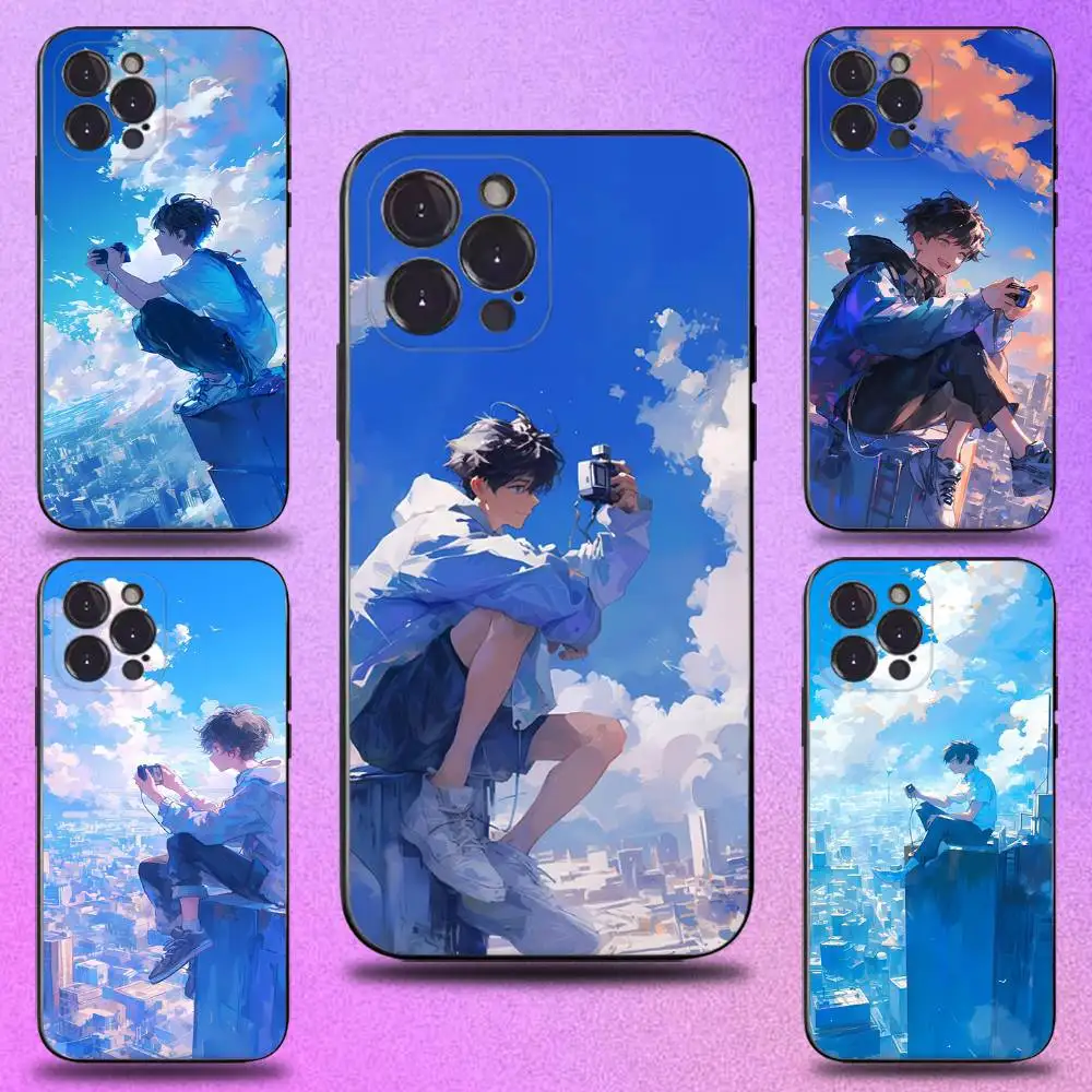 

Anime Boy Videography Phone Case For iPhone 16,15,14,13,12,11 Plus,Pro Max,XS,X,XR,SE,Mini,8,7,Soft Silicone Black Cover