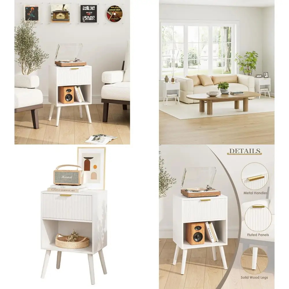 

Белый полосатый прикроватный столик с ящиками для спальни и гостиной