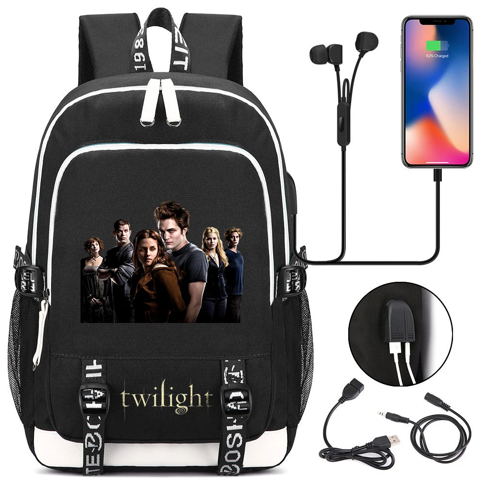 Twilight Ransel Remaja USB Pengisian Laptop Ransel Wanita Pria Ransel Anak-anak Tas Buku Tas Travel Mochila