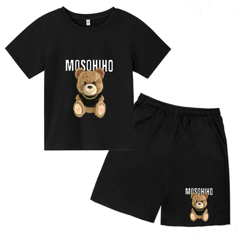 Camisetas y pantalones transpirables para niños de 3 a 13 años, ropa de oso, trajes informales, pantalones cortos, 2 piezas