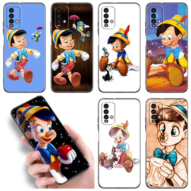 Funny Anime Pinocchio Phone Case For Xiaomi Redmi Note  5 6 7 K40 K60 Pro 7A 8A 9A 9C 9i 9T 10A 10C 12C A1 A2 Plus Black Cover