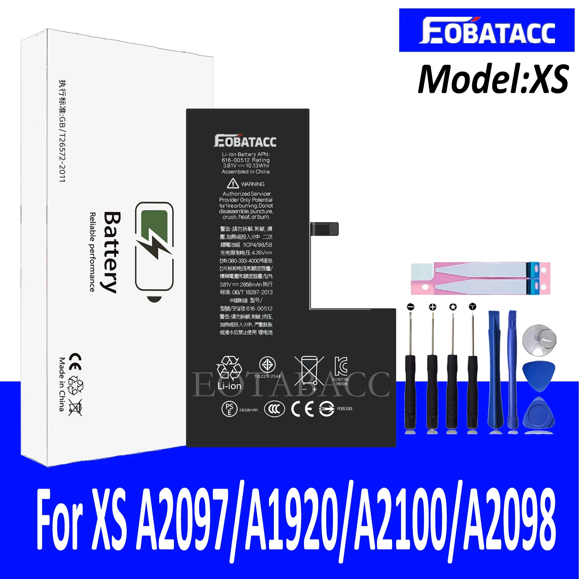 

EOTABACC High Quality 100% Original Battery For iPhone XS A2097 A1920 A2100 A2098 Phone Battery+Tools