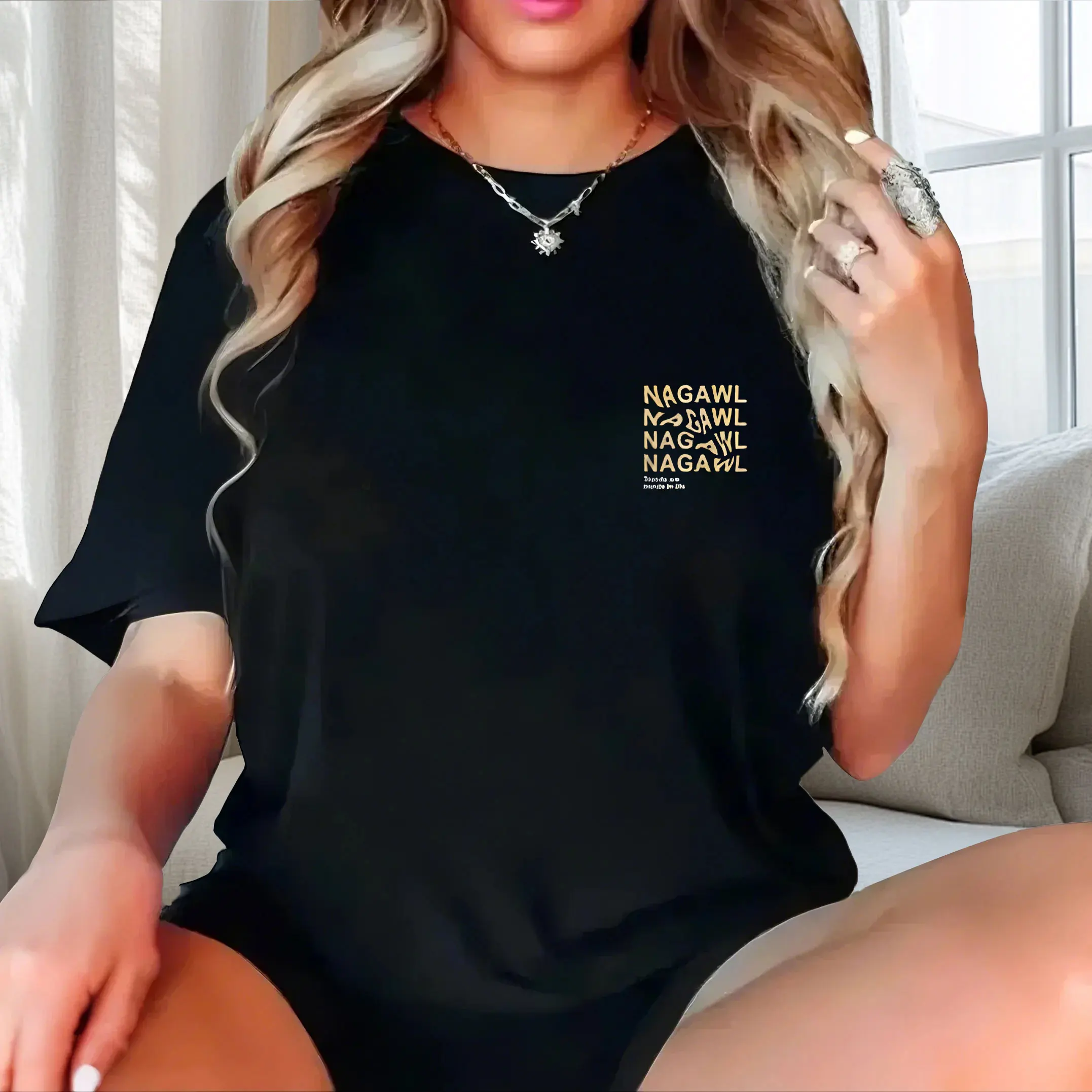 

Full of English print design sense plus size Ladies' casual short sleeved T-shirt black