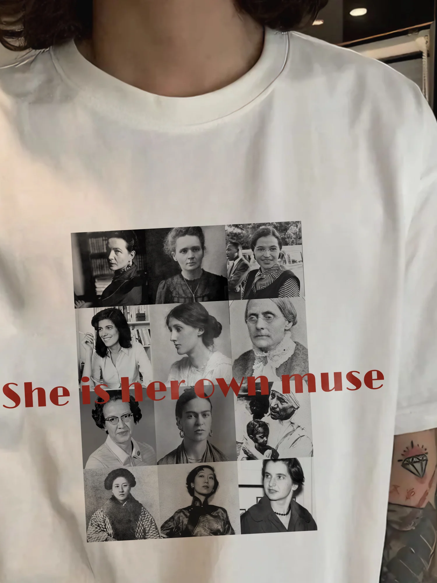 World Great Women Feminism Short Sleeve T-Shirt Pure Cotton Print Breathable Casual round Neck Top for Women Commute Style