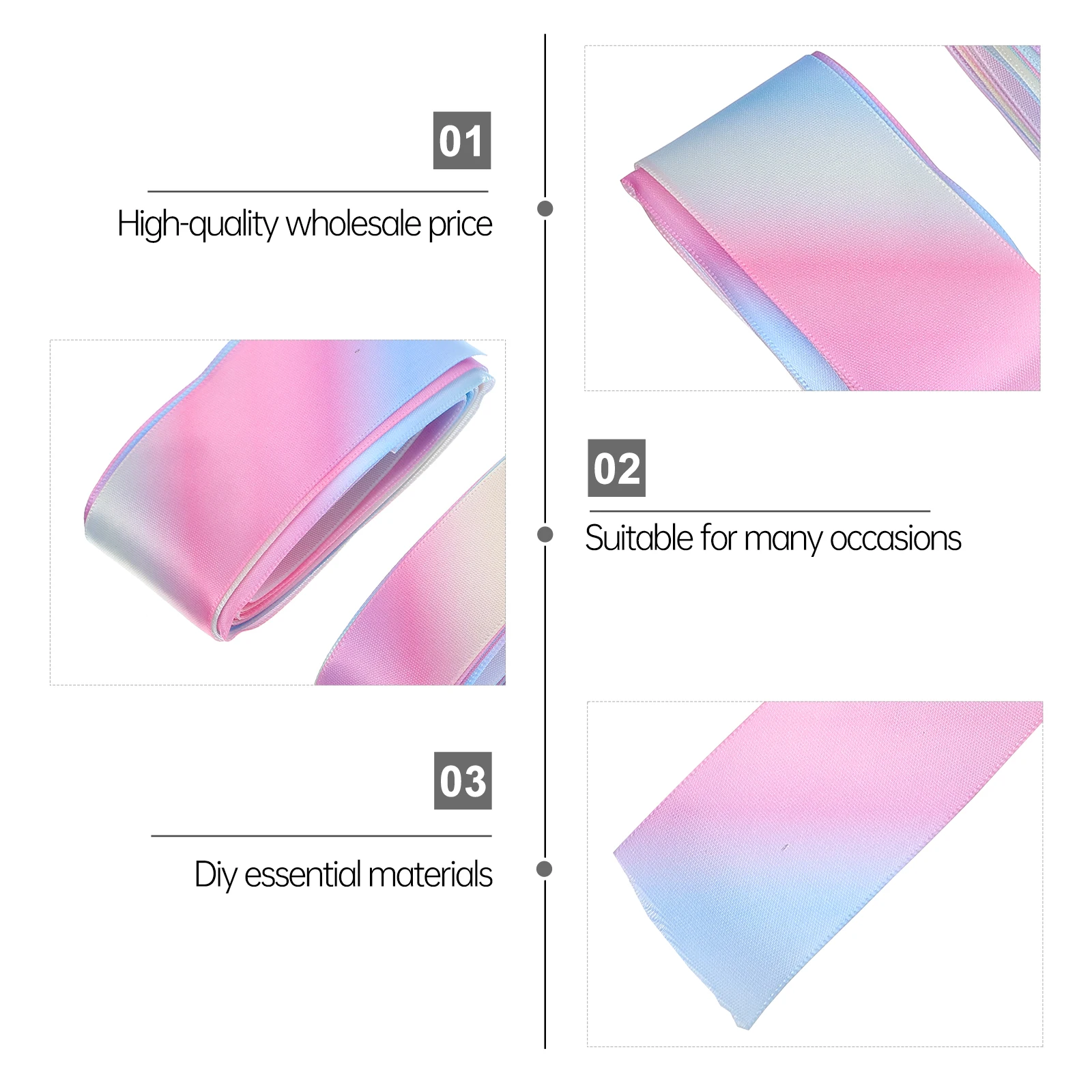 Gradient Webbing Ribbons 3 Rolls Fold Burlap Blue Decorations Gift Christmas DIY Polyester Ribbon Craft Sewing