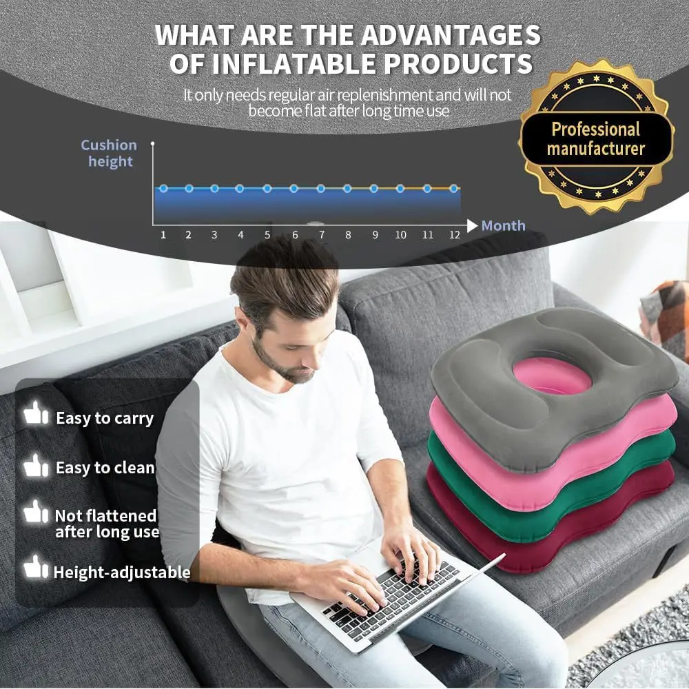Inflatable PVC Donut Seat Cushion Portable Pressure Relief Pad for Hemorrhoid Bed Sore Pregnancy Office Wheelchair Car