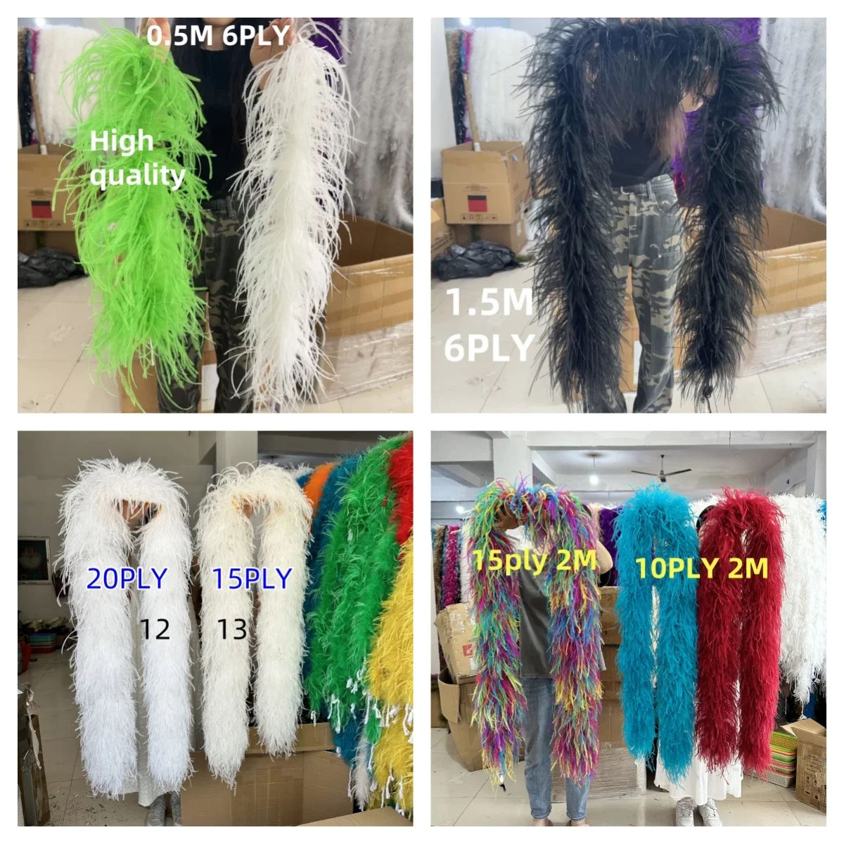 

6/10/15/25/30PLY White Ostrich Feather Boa for Wedding Dress Shawl Decoration Colored Fluffy Feathers Scarf 2M Plumes Wholesale