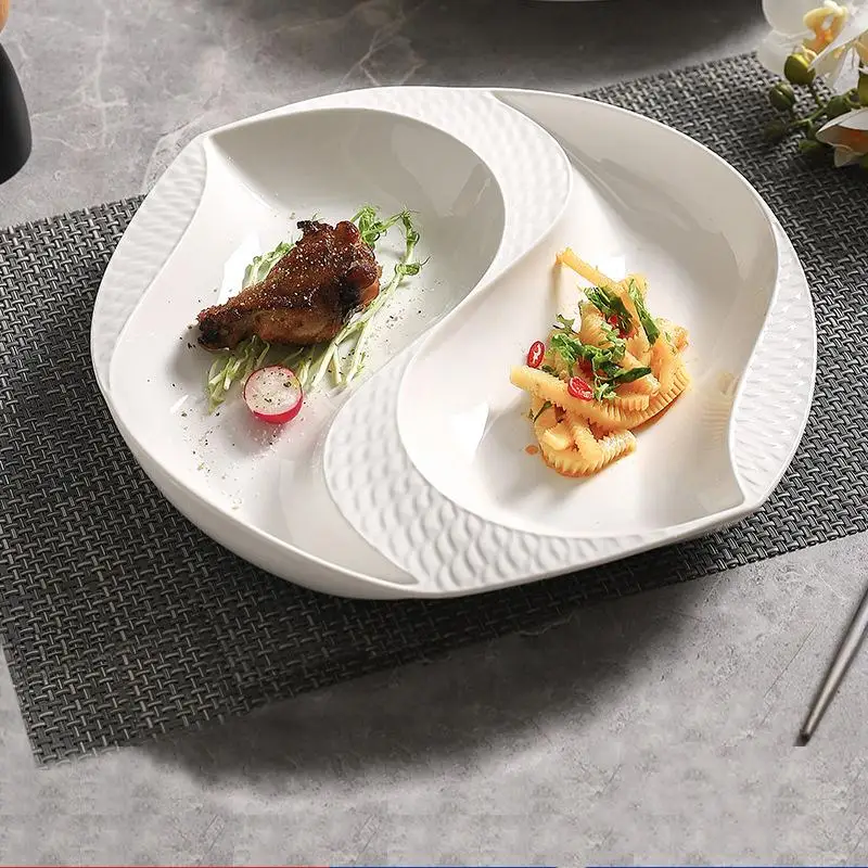 

Керамическая посуда для отеля, тарелки, белая клетчатая тарелка с характерными функциями, креативная художественная концепция, посуда, холодная посуда