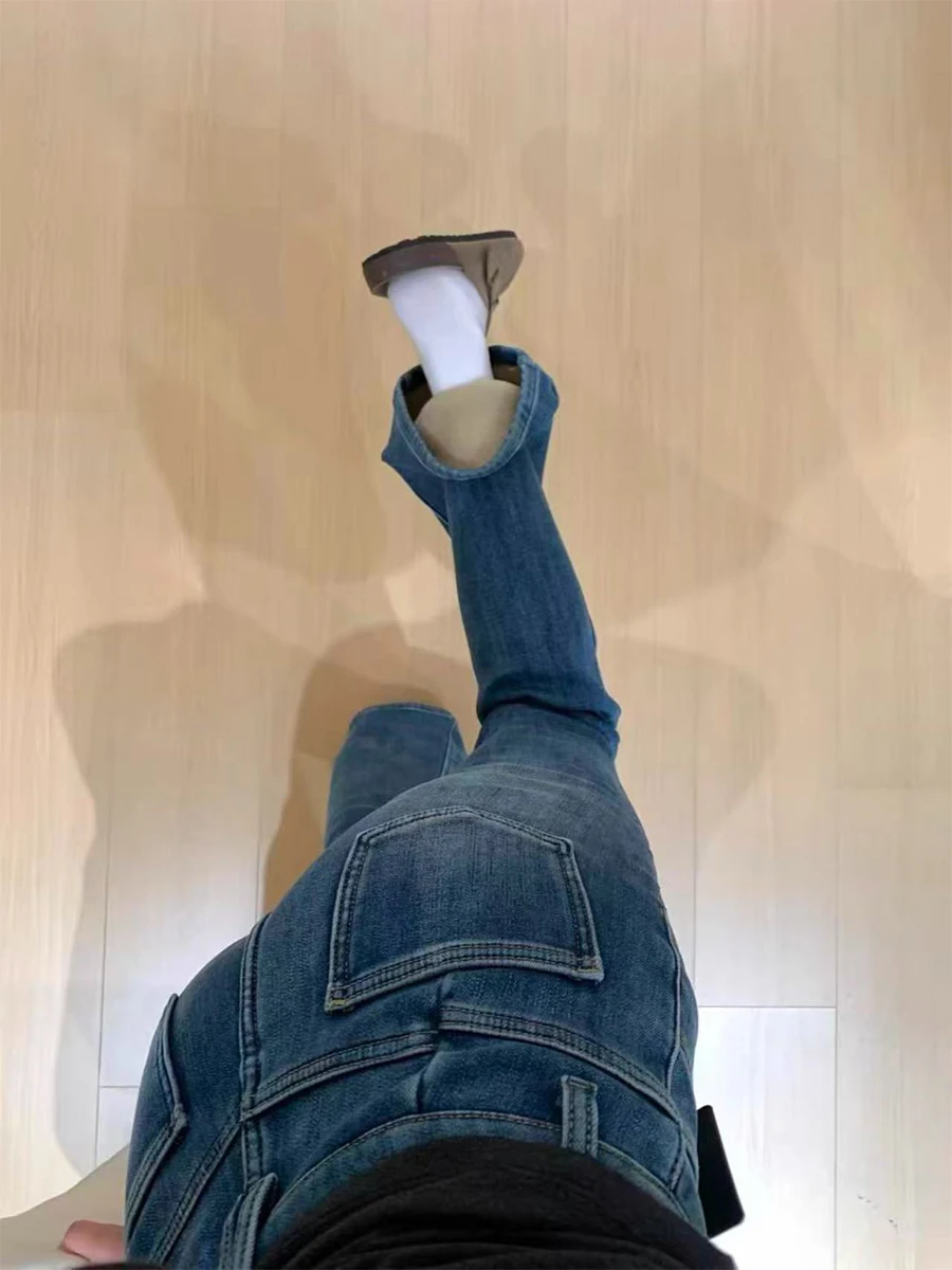 

Джинсы женские больших размеров, винтажные, с флисовой подкладкой, микро-клеш, с высокой талией, из эластичного хлопкового твила, повседневные, буткат