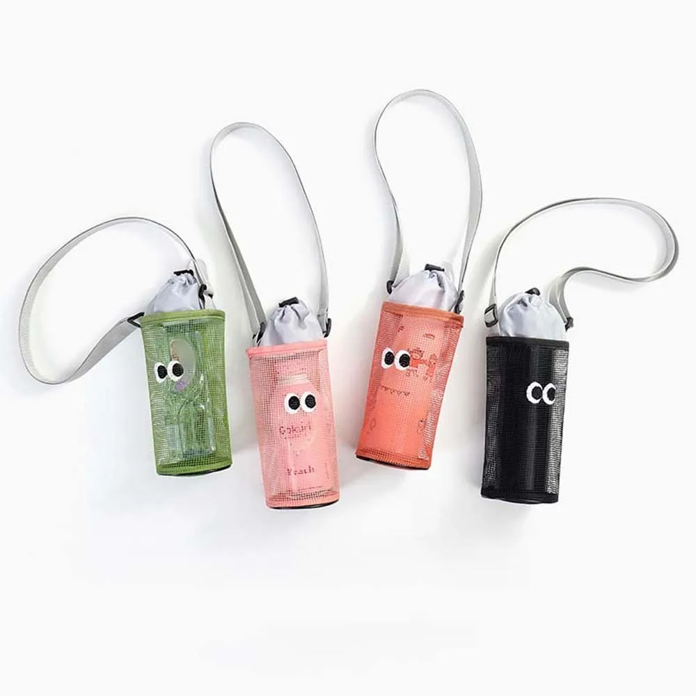 Korean Style Mesh Crossbody Bag Handbag All-match Mesh Shoulder Bag Insulated Cup Storage Bag Water Bottle Drawstring Bag