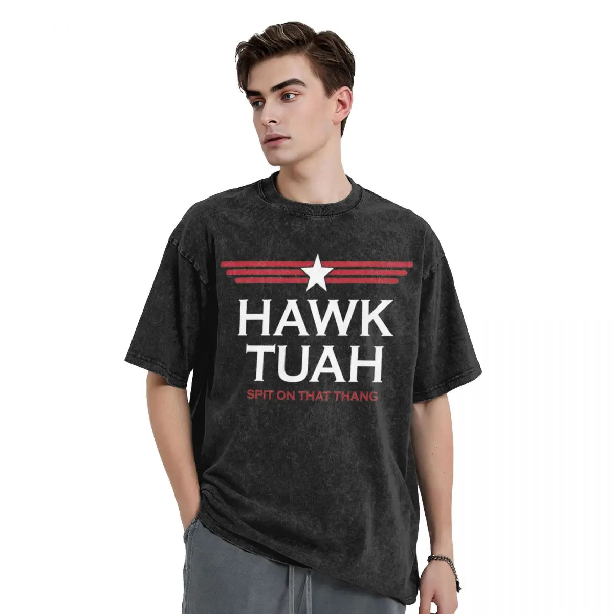 Hawk Tuah T Shirts Washed 100% Cotton Oversize T-Shirt Funny Meme Spit On That Thang for Men Women Streetwear Summer Tops Tees