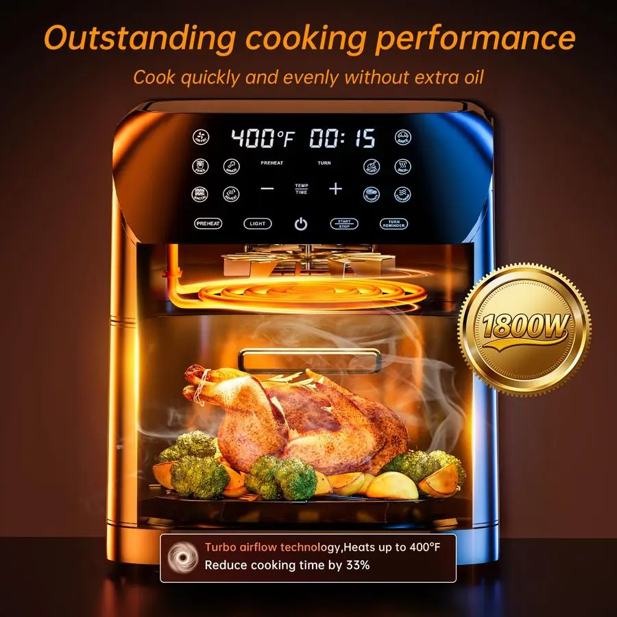 Friggitrice ad aria 8,5 QT per pasti facili e veloci, friggitrice ad aria compatta con 10 funzioni preimpostate, friggitrice ad aria con finestra di visualizzazione facile, tempo regolabile