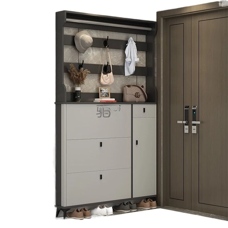 

Italian ultra-thin shoe cabinet with hanger integrated entrance door against the wall Entrance cabinet household storage shoes