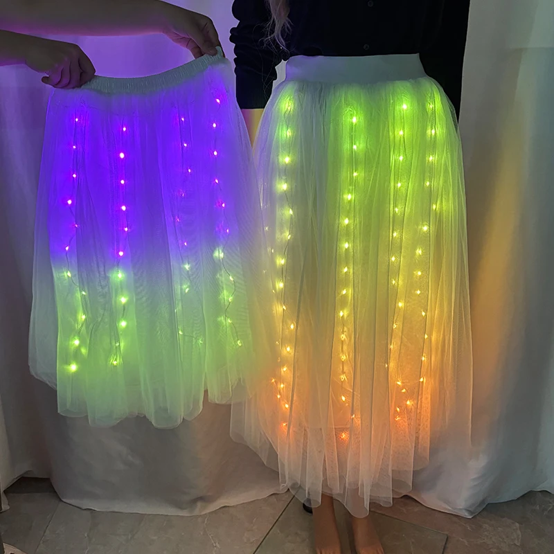 

Полноцветная юбка с подсветкой для девочек, приложение Bluetooth, светодиодная длинная пачка для выступлений, танцев, рейв, одежда, реквизит для свадьбы, дня рождения
