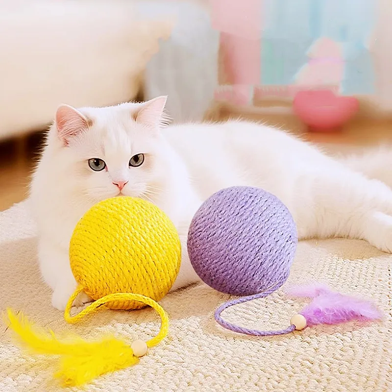 Juguetes para gatos bolas de plumas y cuerdas interactivas resistentes - imagen 3