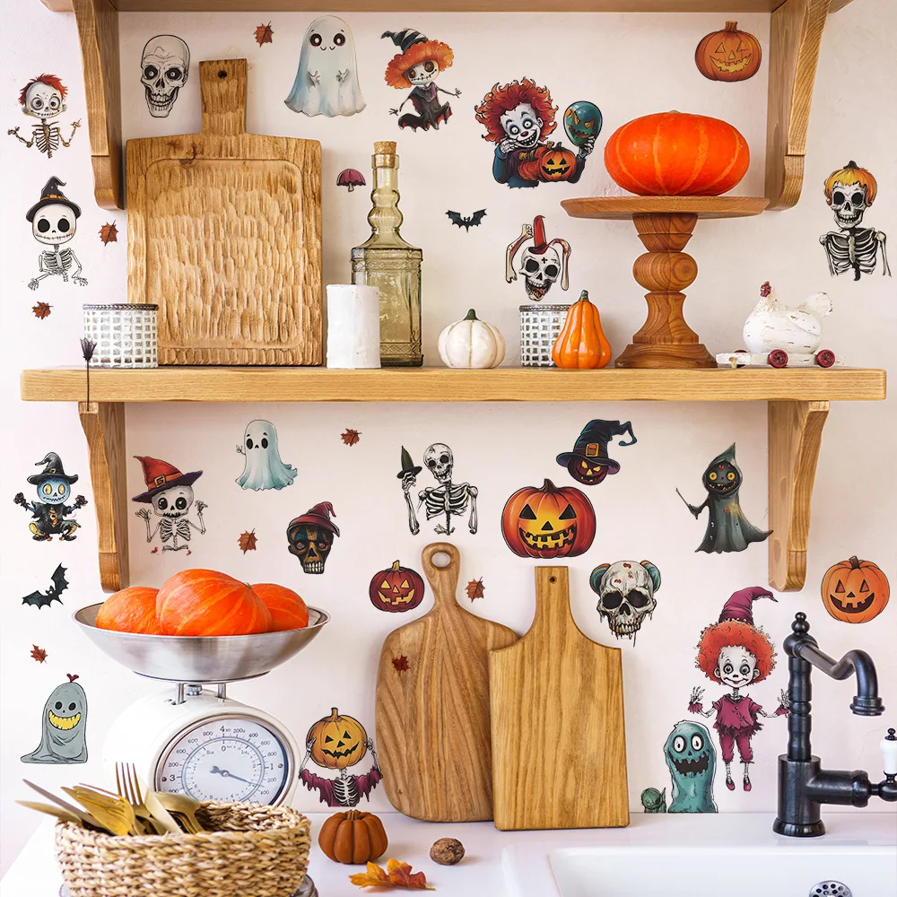 Halloween Skull Zombie Pumpkin Wall Sticker Balcony Glass Window Home Holiday Decoration Window Sticker Wholesale