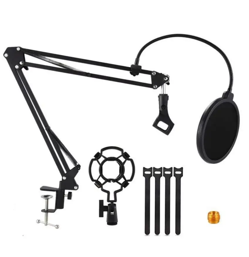 NEW Extendable Recording Microphone Holder Suspension Boom Scissor Arm Stand Holder with Mic Clip Table Mounting Clamp