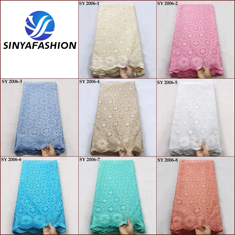 Sinya White African Cotton Lace Fabric With Stones 2025 High Quality Luxury Embroidery Swiss Voile Lace In Switzerland for Women