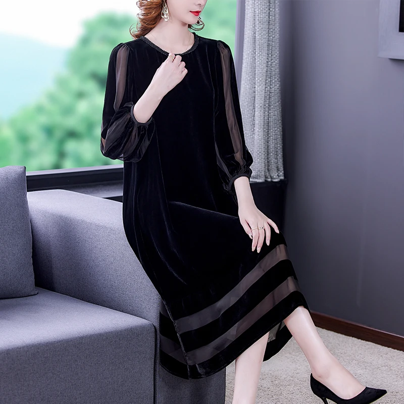 Women Autumn & Winter Elegant Velvet Dress Festa High Quality Long Cocktail Party Robe Femme Vintage Designer Vestidos