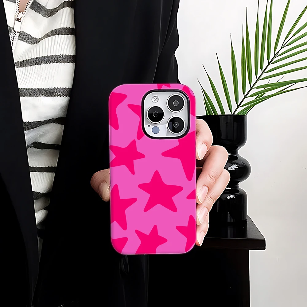 패션 아트 심플 스타 패턴 아이폰 16 15 14 13 12 11 프로 맥스 플러스 럭셔리 마그네틱 이중 레이어 백 커버