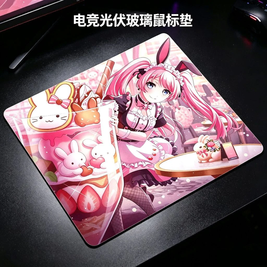 Japanese Anime Samurai Girl Y2K Glass Mouse Pad Large Custom Frosted Surface Desk Mat Tempered FPS Office Pad Gaming Accessories 2