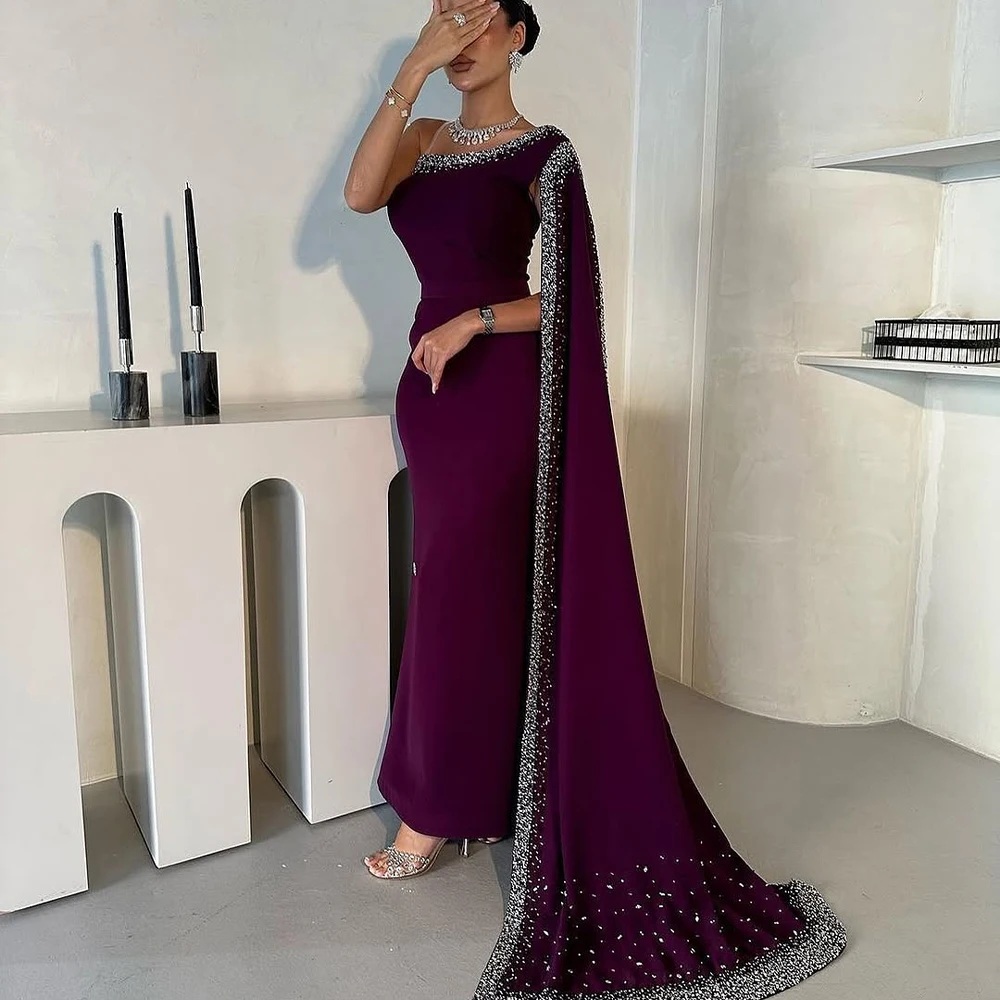 Arabische avondjurken één schouder cape mouwloze zeemeermin galajurk kralen gala bruiloft jurk op maat gemaakte robes de soirée