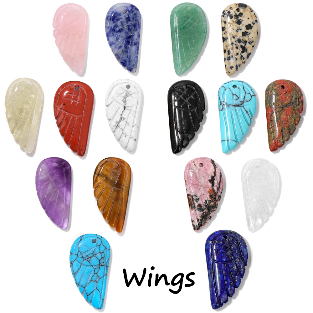 

1/2/3/5pcs Angel's Wings Natural Stone Pendant Citrines Quartzs Obsidian Lapis Lazuli Pendant Charm for Jewelry DIY Accessories