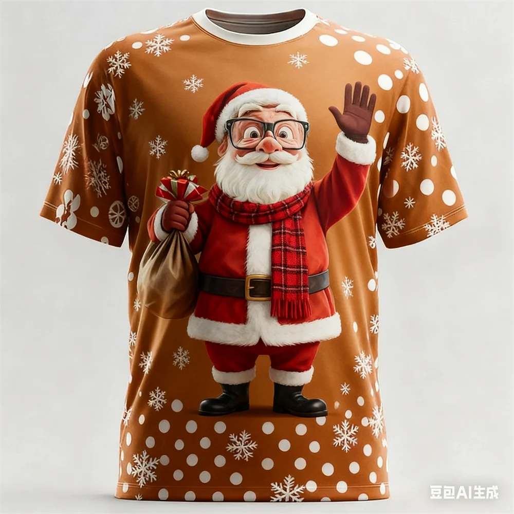عيد الميلاد تي شيرت رجالي ثلاثية الأبعاد متعة سانتا كلوز طباعة الرجال المرأة الجولة الرقبة تي شيرت سريعة الجافة تي شيرت للرجل ملابس للرجال الطرف #4