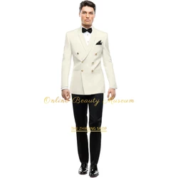 Men's Ivory 2-piece Suit with Gold Double-breasted Buttons, Wedding Banquet Event Adult's Day and other Formal Occasion Wear