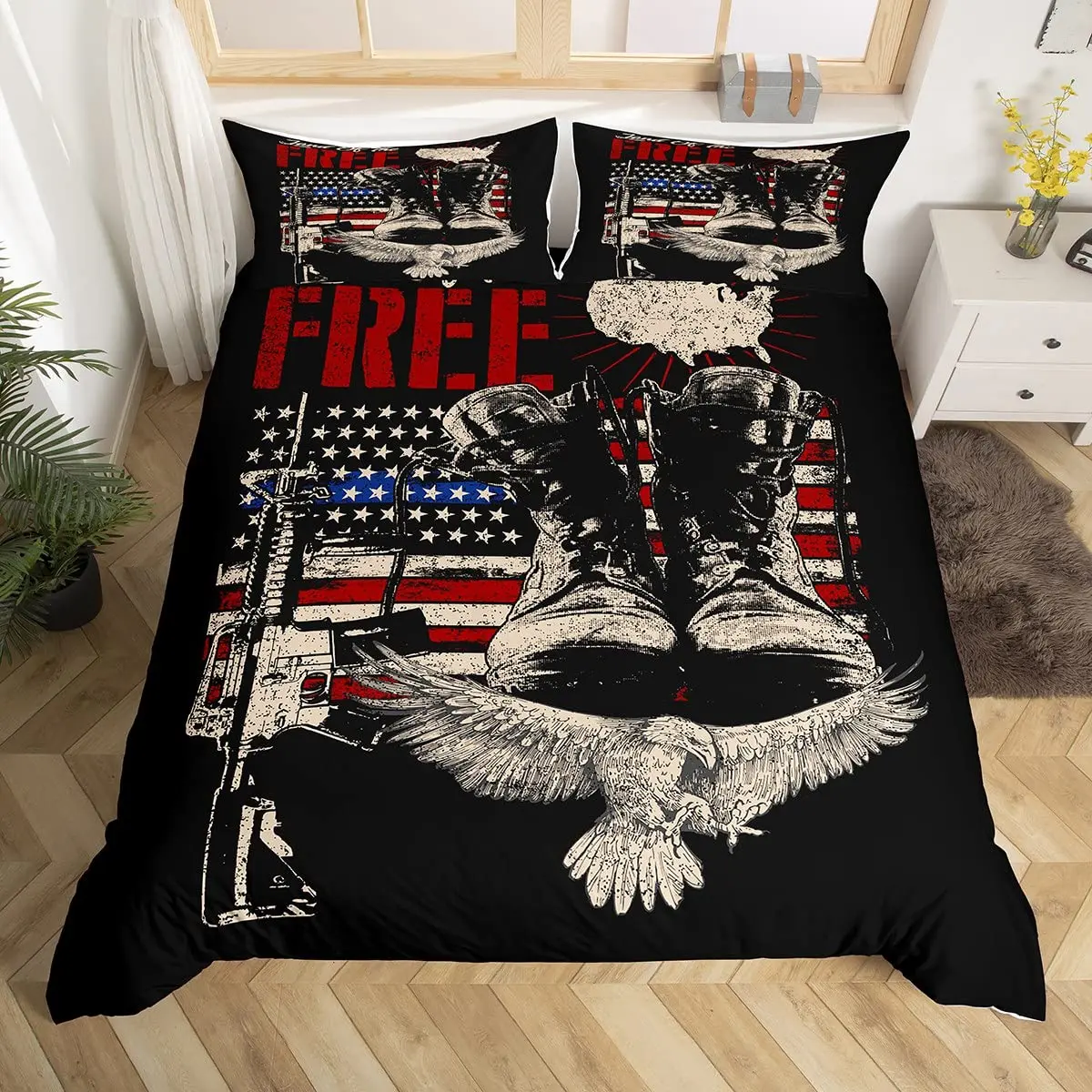 American Flag Duvet Cover,Bald Eagle Bedding Set Comforter Cover for Kid Teen Boy,Quilt Cover with 2 Pillowcases Queen King Size