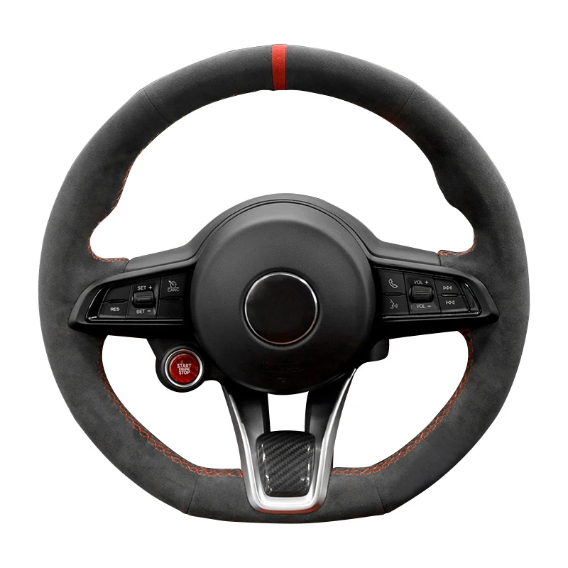 

100% Real Alcantara Hand-stitched Steering Wheel Cover for Alfa Romeo Giulia Stelvio 2020-2021 Year Steering Wheel Wrap