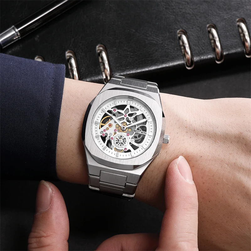 Luxury fashion hollowed out exquisite perspective dial men quartz waterproof watch European and American style suitable business