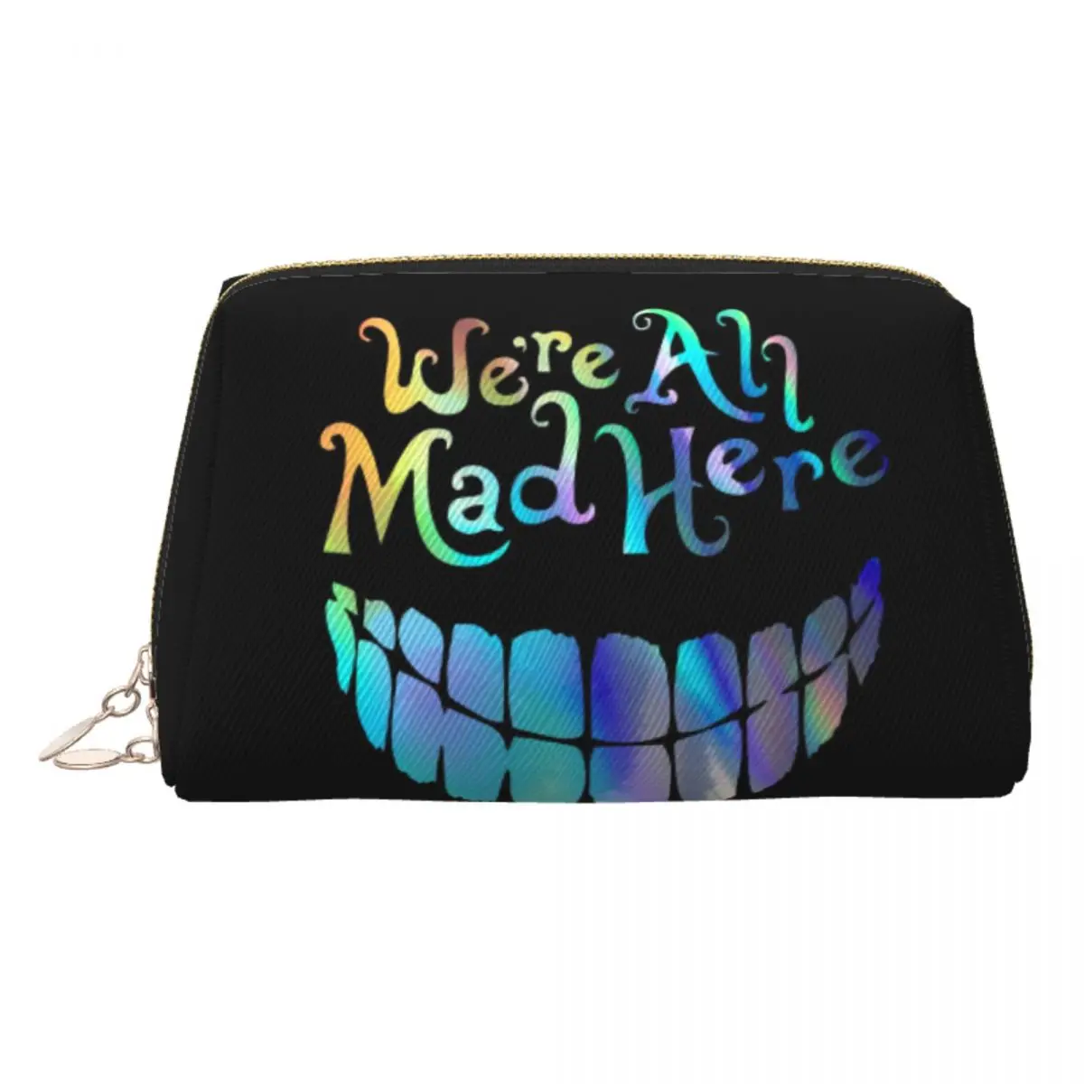 

Custom We Are All Mad Here Cheshire Cat Cosmetic Bag Women Kawaii Large Capacity Makeup Case Beauty Storage Toiletry Bags