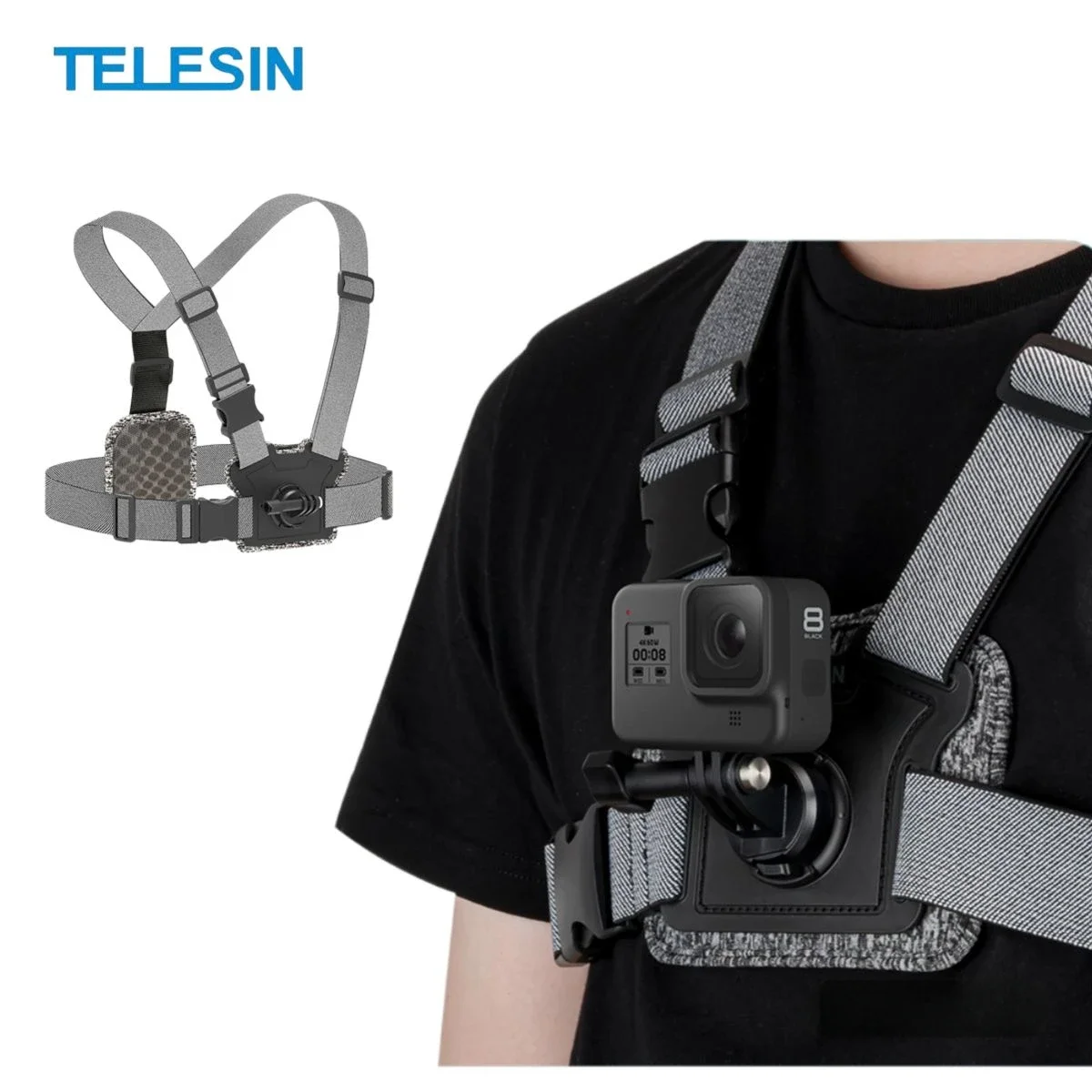 TELESIN Chest Strap Mount for GoPro Hero 13 12 11 10 9 8 DJI Osmo Action 5 4 3 Insta360 X4 Camera Mount Action Camera Accessorie