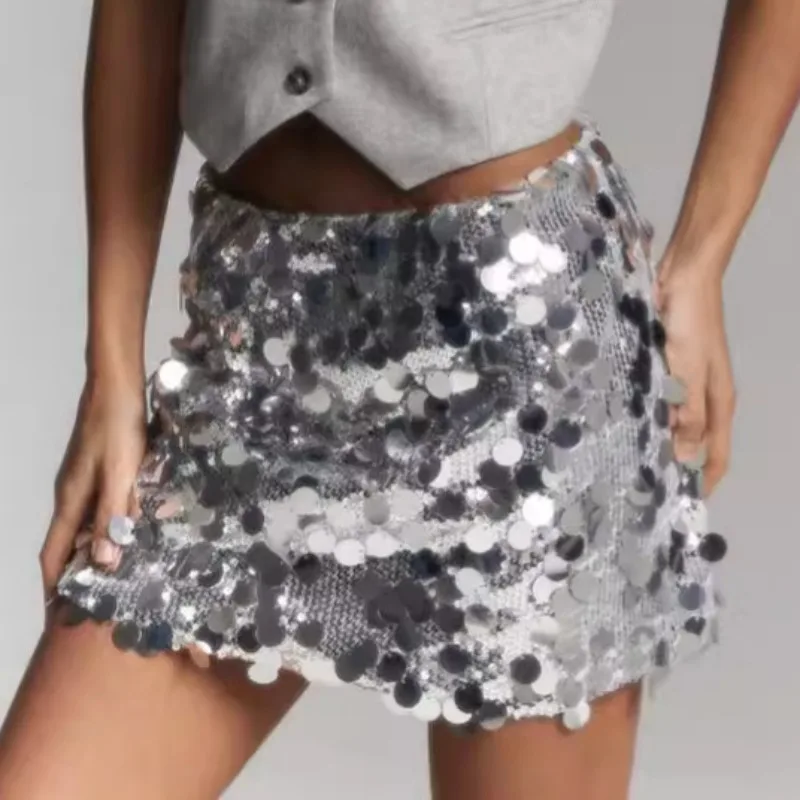 

2025 Autumn and Winter New High Waisted Sequined Midi Skirt Sexy Hip Hugging Fashion Temperament European and American Style