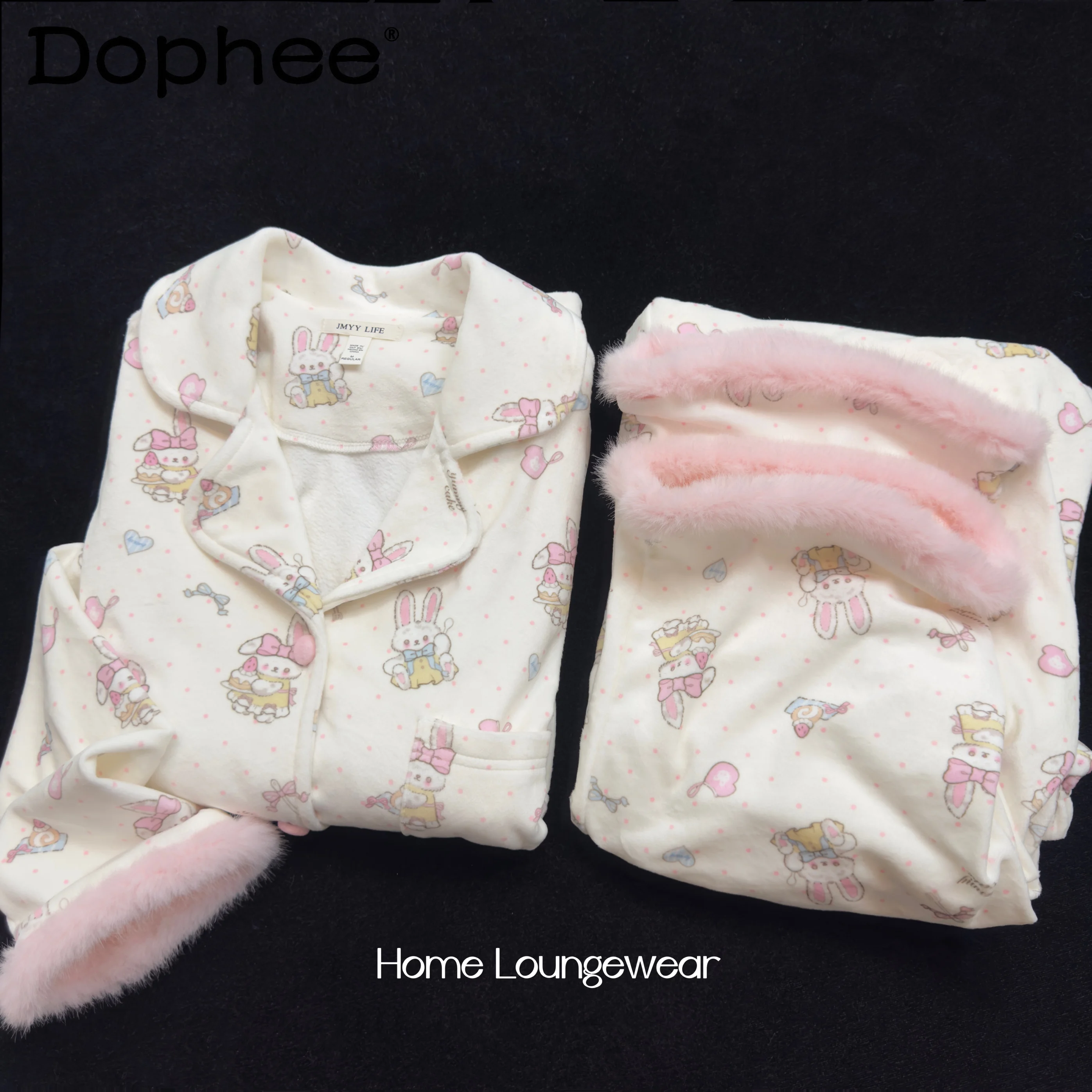 Japanese Original Autumn Winter New Sweet Girl Plush Long-sleeved Pajamas Cute Cartoon Casual Comfortable Soft Loungewear Set