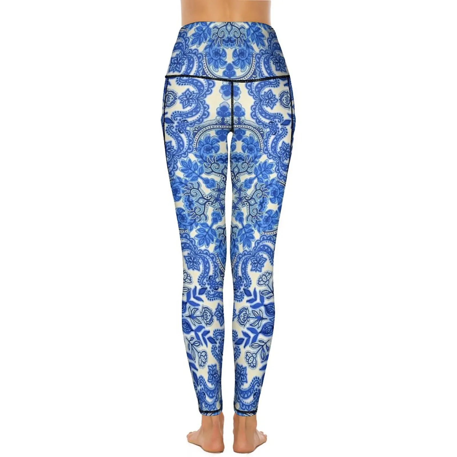 Mallas de arte popular blanco de China, pantalones de Yoga Push Up florales Retro sexis, mallas elásticas estéticas, mallas deportivas de entrenamiento para gimnasio para mujer