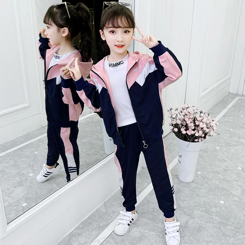 Girls Coat+Pants Kids Sets Children\'s Set 2PCS/Set 2023 Retro Spring Autumn Jogging Suit High Quality Child Clothing