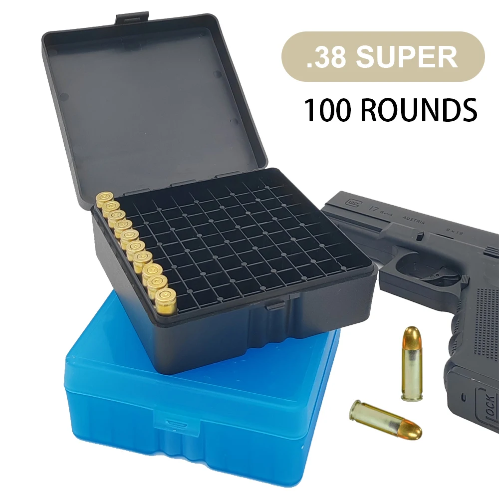 100 Rounds Tactical Ammo Box Bullet Shell Holder Box Rifle Cartridge Storage Case Ammo Can for .38super