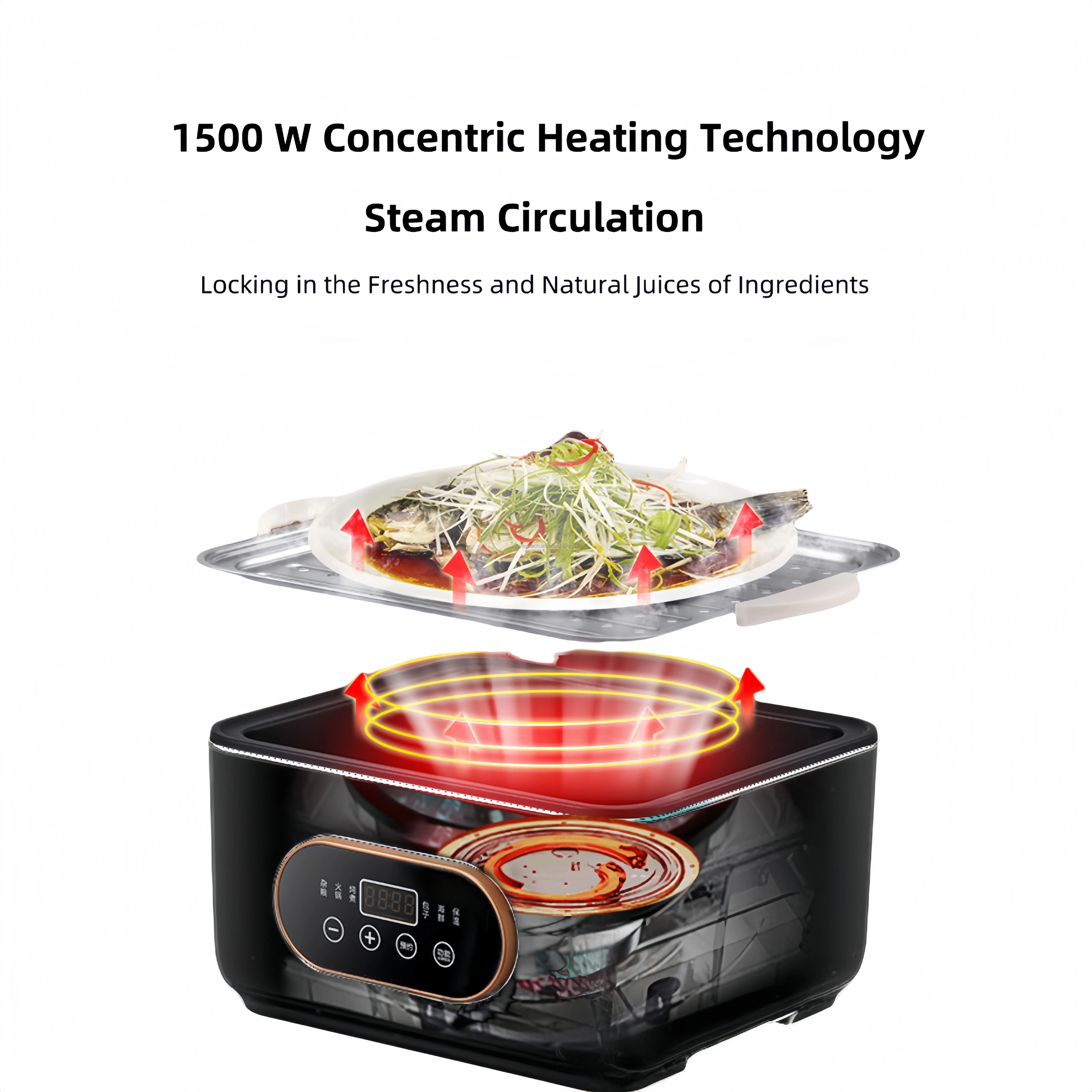 Transparent Multi-functional Intelligent Electric Steamer Large Capacity Three-Layer Kitchenware for Household Use