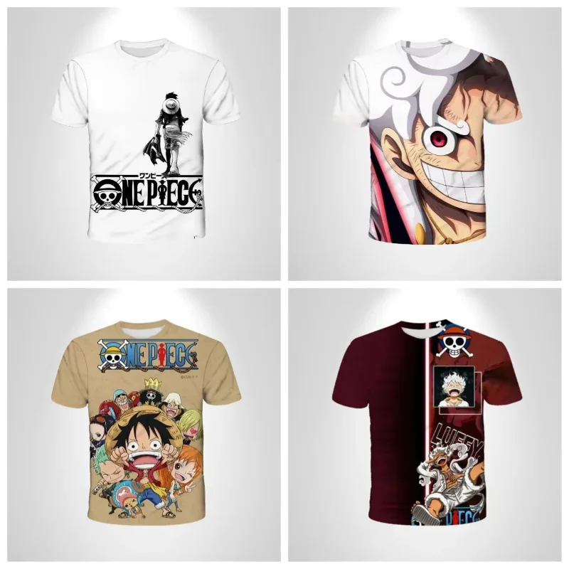 

Cartoon Short-sleeved Cosplay Luffy Men Anime One Piece Boy T-shirt Children's Top Boy Loose Children's Clothing Black T-shirt