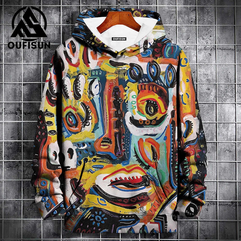 2024 Hoodies For Men 3d Abstract Facial Printed Men\'s Clothing Fashion Casual Short Sleeved Loose Oversized Pullover Street Tops