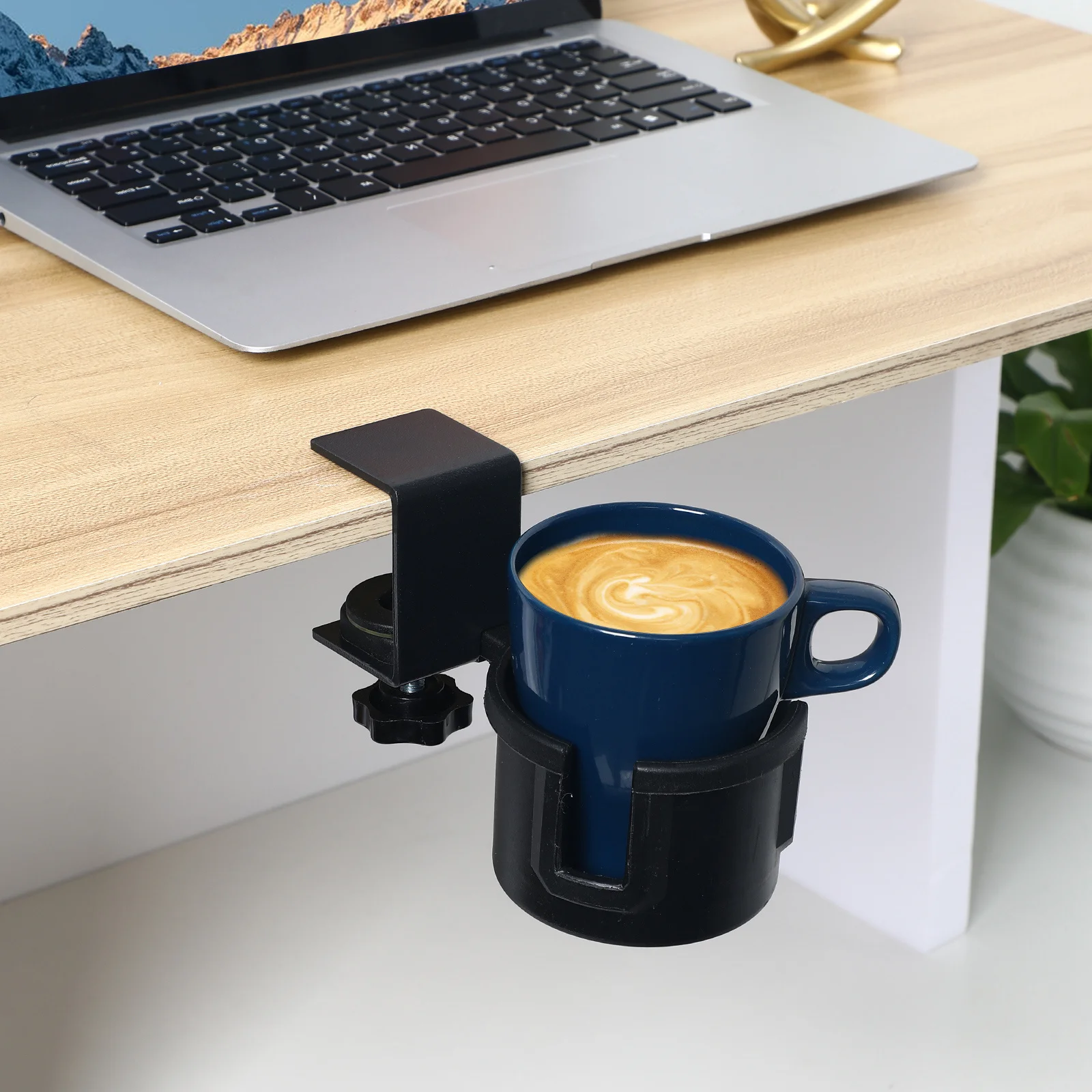 Portabicchieri da scrivania universale con clip sul morsetto del bordo del tavolo, regolazione a 180 gradi, ambiente di lavoro ordinato, materiale robusto