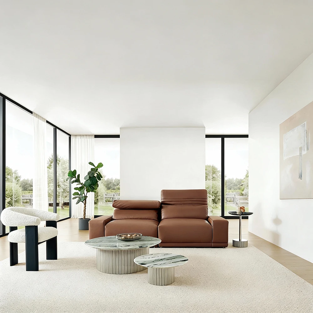 #Custom Modern Suede Leather Living Room Sofa Set Furniture For Villa And Apartment Projects