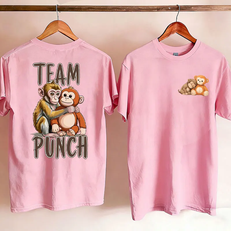 Baby Monkey Punch T-Shirt Team Punch Viral Graphic Tee Wildlife Animal Lover Gift Cute Trendy Tops 2026 Cotton Women's T-shirts