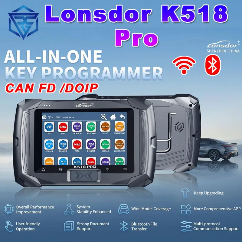 

Программатор для ключей Lonsdor K518 PRO Full In One, программатор для ключей с поддержкой Wi-Fi, Wi-Fi, Bluetooth, BT, CAN FD, DOIP, DIOP с LT20 Smart Key